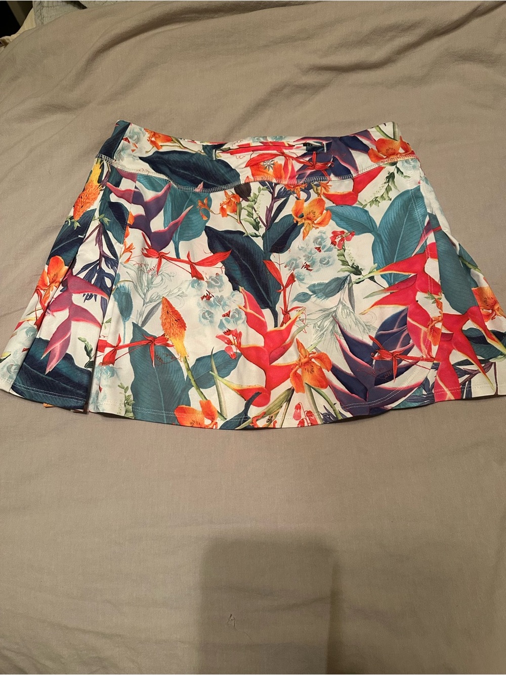 Athleta Floral Tropical-Print Skater Skirt in White, Teal & Coral